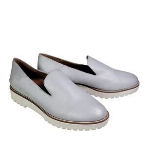 Franco Sarto Jaxton Leather Slip On Metallic Silver Loafers Womens Size 8.5